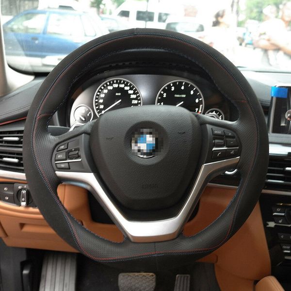 

brand new diy genuine leather hand-stitched car steering wheel cover for bmw x6