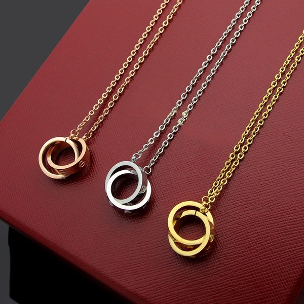 

brand luxury designer for women necklace big double ring 18k gold titanium steel charm necklace wholesale, Silver