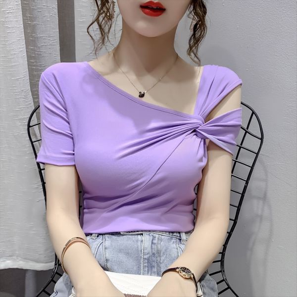 

2020 elegant style short-sleeved women's slim 2020 elegant style short-sleeved t-shirt women's slim t-shirt top, White