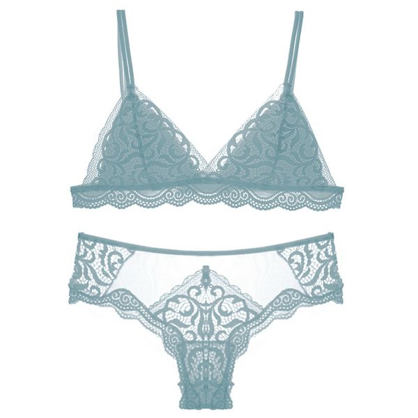 

bra & brief sets hollow out lace bralette set underwear women wireless thin triangle cup bra and panties set lingerie 2019 y200115, Red;black
