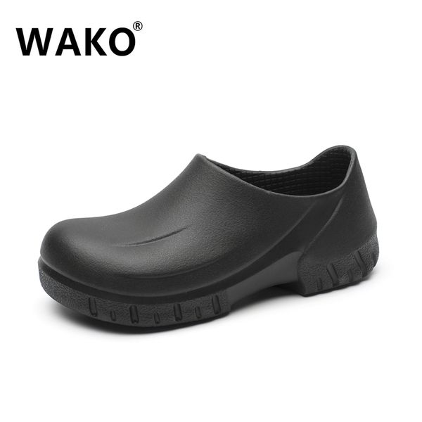 

wako 2018 new men's chef kitchen working shoes casual flat work shoe super anti-slip cook working shoes for men male 39-44, Black
