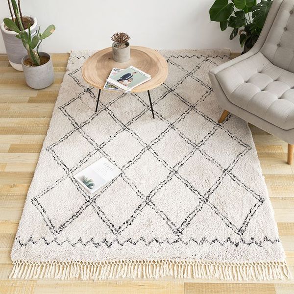 

area rugs sophia moroccan diamond tassel shag rug beige color, morocco style beni ourain rug