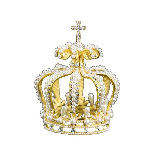 

fashion europe and america pearl crown crown of the cross bride headdress delicate hair accessories tiara hair hoop, Golden;white