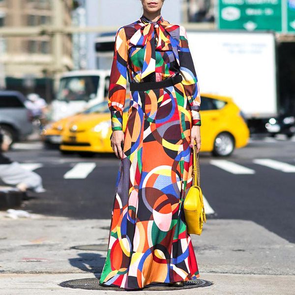 

женские платья геометрическая vadim bow платья 2020 повседневный пят платья с длинным рукавом платье сыпучие o-образным вырезом vestidos de, Black;pink