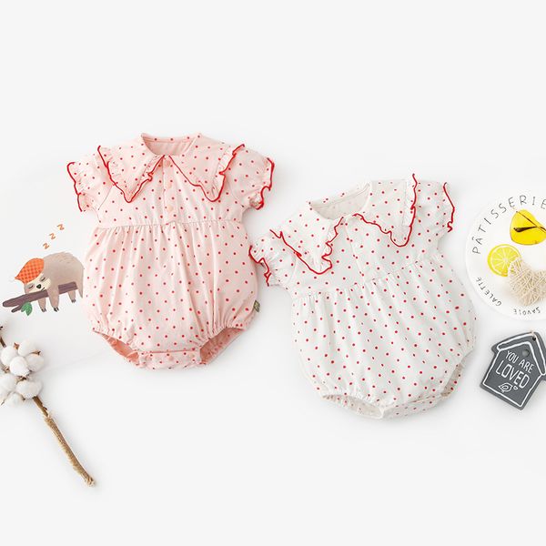 

infant cotton triangle jumpsuit baby boys girls newborn short sleeved romper summer toddler dot princess romper, Blue