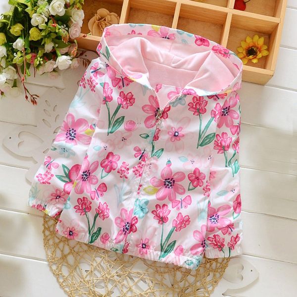 

2019 autumn new arrival baby girl lovely pink print floral jacket hoodie long sleeve windbreaker children clothing 2-6t, Blue;gray
