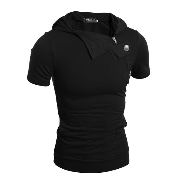 

inclined zipper mens designer tshirts personality panelled bottons mens casual tshirts fashion short sleeve males clothing, White;black