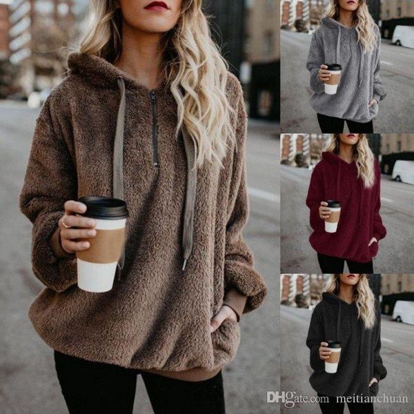 

women autumn casual hoodies sweater girls winter velvet coat, Black