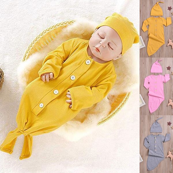 

baby kids clothes set 3 colors solid single-breasted comfortable long sleeves sleeping bag+hat two piece set kids designer clothes tjy641, White