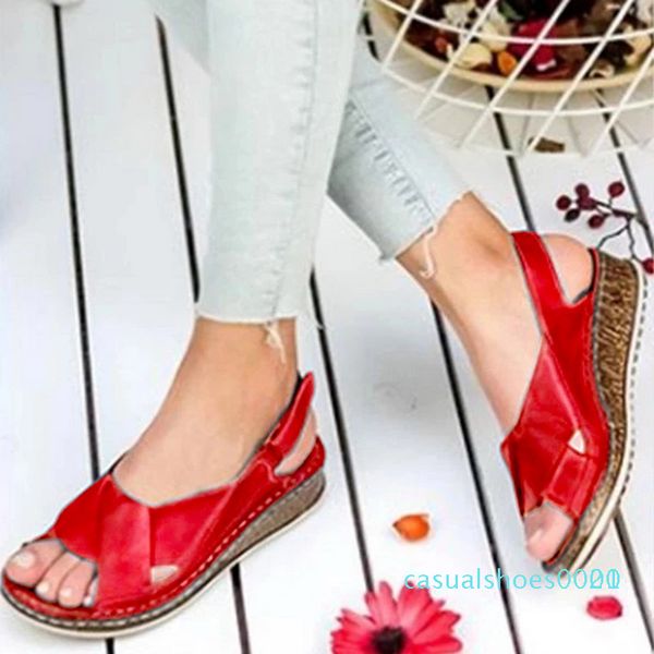 

women sandals summer 2020 women shoes women open toe wedge comfortable sandals covered flat sandals c20, Black