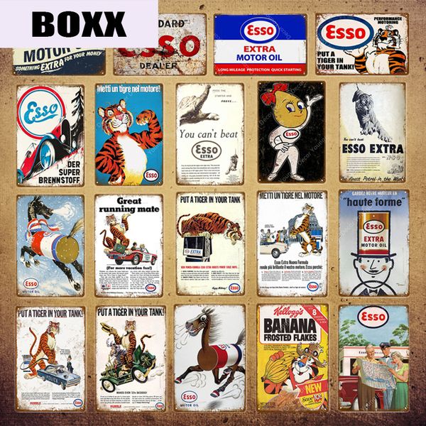 

ретро эссо металлические знаки тигр моторное масло плакат декор стен для паба бар автомобиля газ бензин табличка старинные украшения гаража