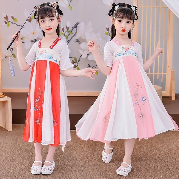 

детская hanfu девушки древний костюм супер fairy dress тема костюм этническая одежда 12-летней девушки китайская fengru юбка фея тан s, Red