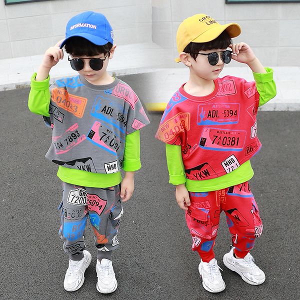 

boys clothes spring autumn clothing set 2020 new fashion letters 3pcs clothing set for 2-9t children boy high quality, White