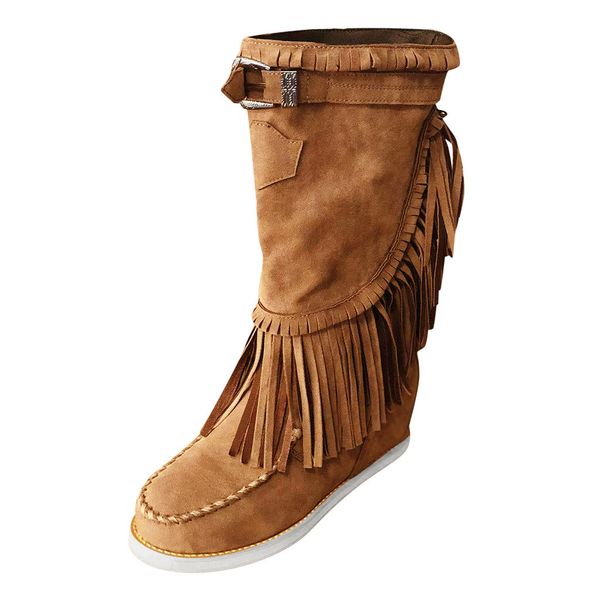 

кисточкой сапоги женщины круглый носок рим бахрома середины икры замши лодыжки пинетки зима плюс размер обуви 43 feminina zapatos de mujer, Black