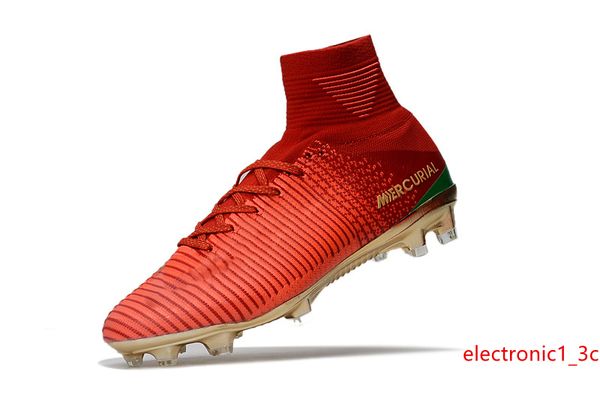 

100% оригинал красное золото cr7 дети футбол бутсы mercurial superfly cr7 дети обувь