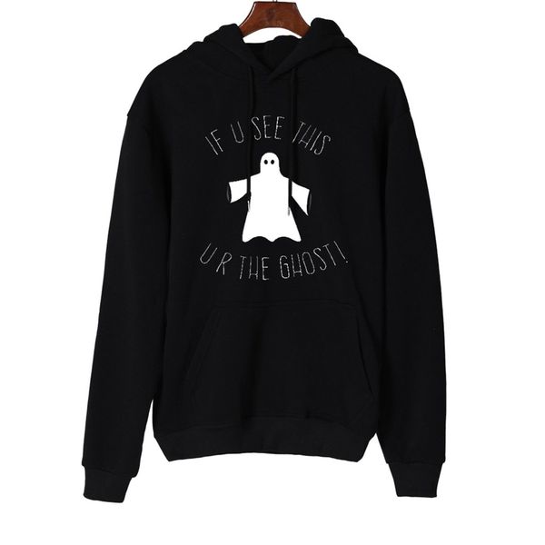 

women sweatshirt halloween ghost printed hoodies hooded long sleeve casual pullover sweatshirt size plus tracksuit moletom, Black