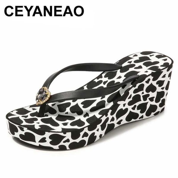 

ceyaneao wedge summer pvc beach high slides beach thongs thongs flat slipper wedges crystal super rhinestones slides, Black