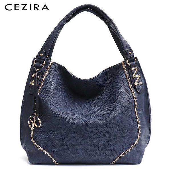 

cezira new vegan leather luxury hobo for women fashion thread design rings hanging ladies pu tote handbag messenger shoulder bag