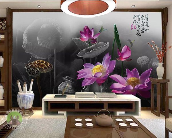 

3d room wallpaper custom p non-woven mural ink chinese style lotus living room wall home improvement murals wallpaper for walls 3 d