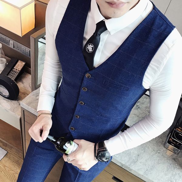 

1 piece vest) mens fashion boutique plaid business casual suit vests male high-end brand wedding dress suit vest men waistcoat, Black;white