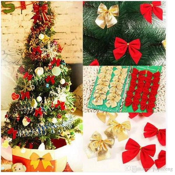

12pcs christmas tree tie-on bow decorations hanging ornament party festival decor home christmas decorations festive & party supplies