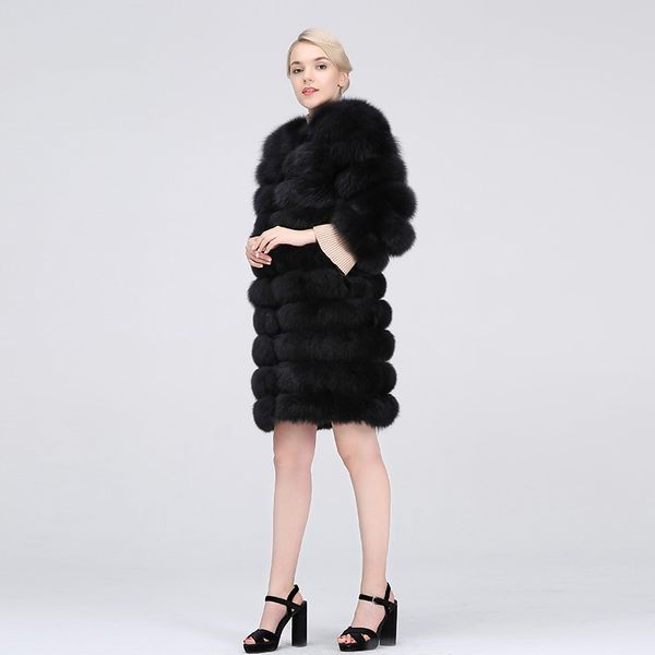 

real natural fur fur full coat 2019 long fashionable jacket winter women's jacket coat vest gir, Black