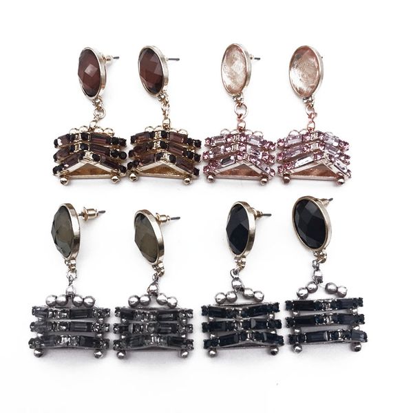 

4 colors glass stones earrings gemetric party holiday korea, Golden;silver