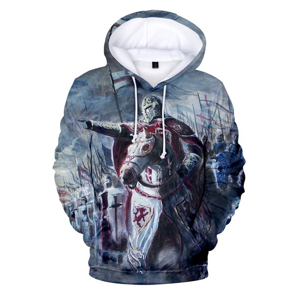 

rholycrown knights templar 3d hoodies men/women harajuku winter hip hop 3d print knights templar men's hoodies sweatshirt, Black
