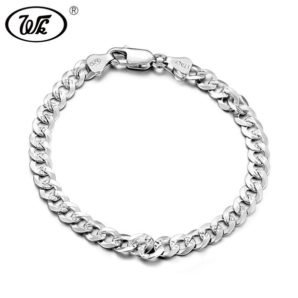 

wk genuine 925 sterling silver bracelet men male boys hiphop curb cuban hip hop hand chain link mens bracelets wholesale t bm006, Golden;silver