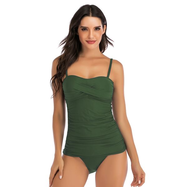 

women's tankini set 2020 new split swimsuit two piece beachwear halter bikini low waist bottom bathing suit army green, White;black