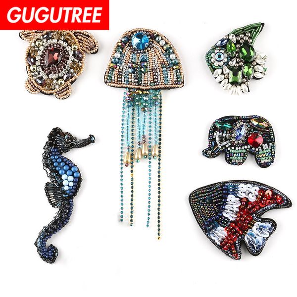 

gugutree beaded embroidery seafish patch animal patches badges applique patches for clothing dk-112, Black