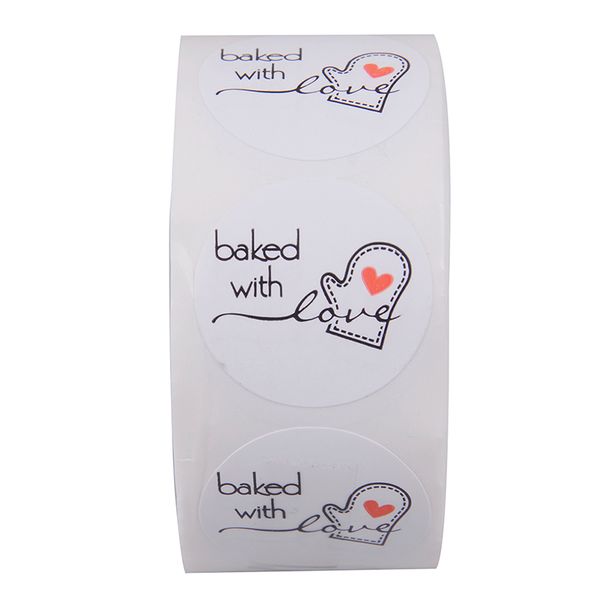 

500pcs baking sticker round natural kraft handmade with love heart label diy gift stickers for wedding party decoration