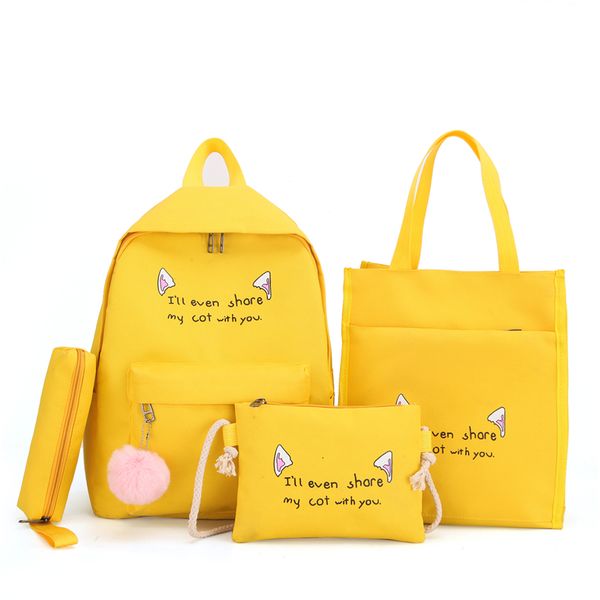 

женщины 4 шт набор холст рюкзак печать cat letters рюкзак большой емкости students book bag школьные сумки для подростков девочек cj191212
