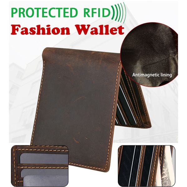 

rfid blocking fold over purses genuine leather credit bank card holder pocket banknote pouches men short cowhide wallet brown, Red;black