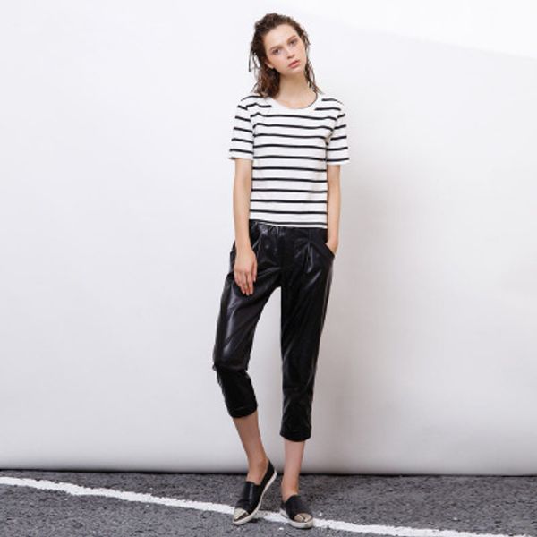 

2019 new fashion genuine sheep leather pants g5, Black;white
