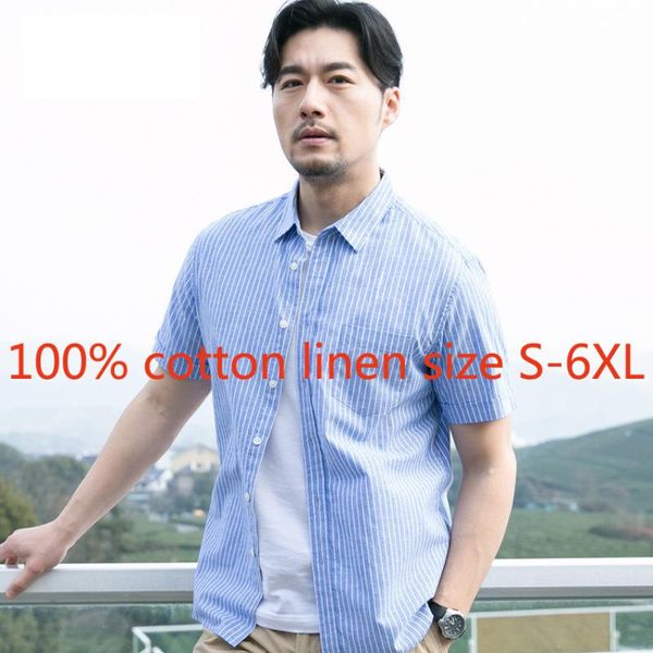 

new fashion summer cotton linen men short sleeve loose stripe fashion casual shirts plus size smlxl2xl3xl4xl5xl6xl, White;black