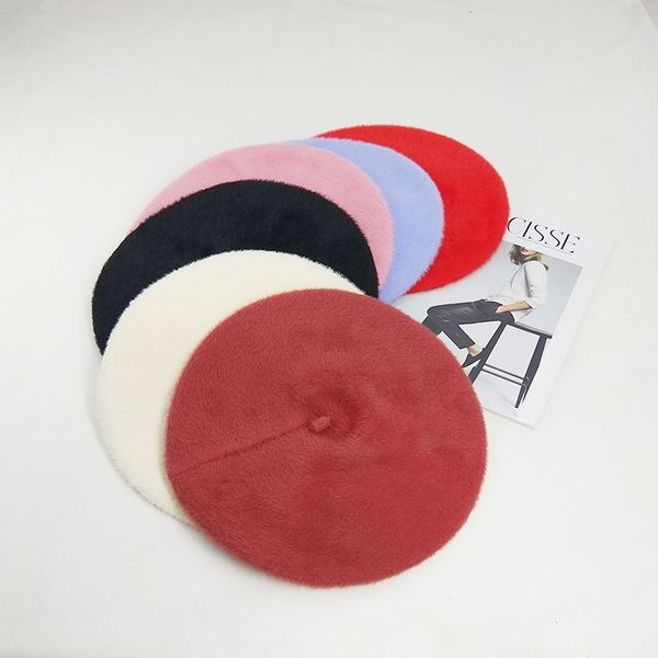 

korea retro chic temp temperament solid color thickening knit hair painter hat pumpkin hat beret female autumn, Blue;gray