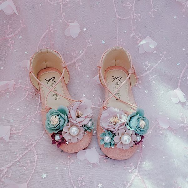 

handmade flowers spring 2019 manual diamond flower princess shoes girls shoes pearl sandals, Black;red