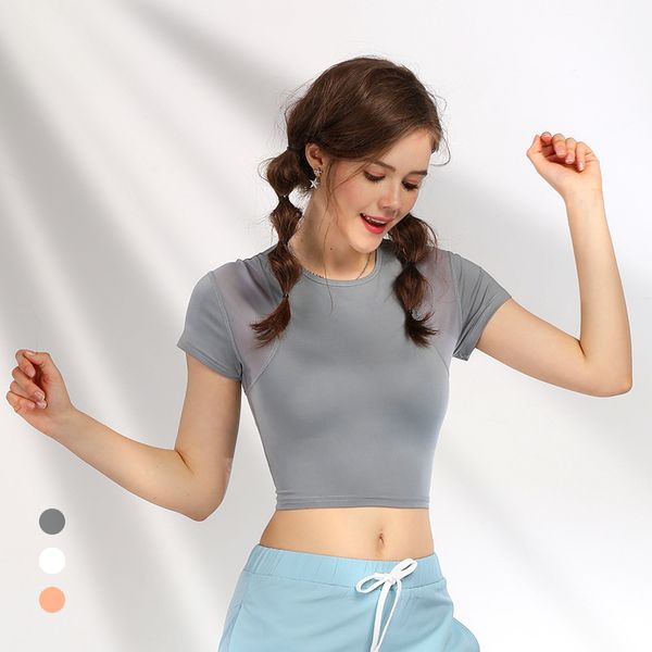 

mesh sport gym crop woman dry fit fitness women's sports shirt comfortable workout for women jogging running gray, White;red
