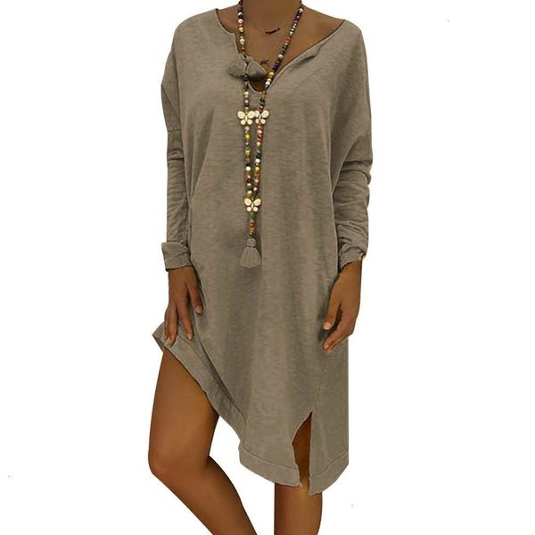 

женщины платья длинные платья продаж горячие женщин вскользь платье сыпучие с длинным рукавом хлопок твердые платье дамы шеи длинные плюс ра, Black;gray