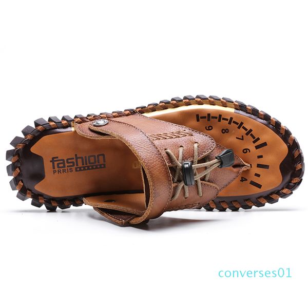 

genuine leather men's sandals open toe slip on fashion casual shoes men mens slippers roman summer beach sandals plus size 38-48 01d co, Black