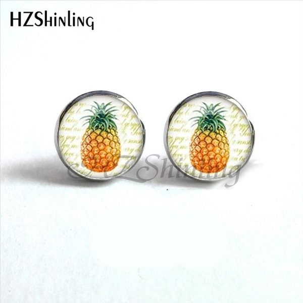 

2019 lemon slice earrings cherry ear studs red stud earring fruits jewelry glass cabochon earrings handmade hz4 nes-0099, Golden;silver