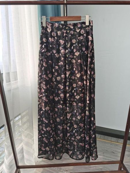 

skirts 2021 summer women's midi skirt luxury beautiful floral printing high waist ladiies a-line clothing, Black