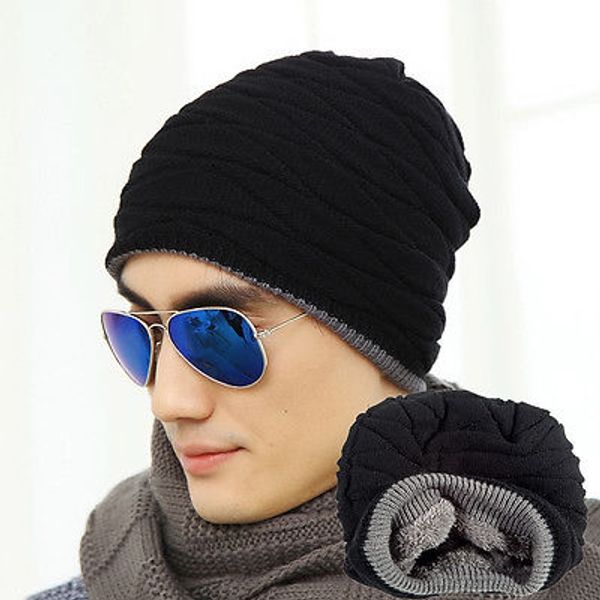 

casual men women warm cotton winter 3 colors knitted skiing fleece warm beanie skull slouchy hat cap hip-hop, Blue;gray