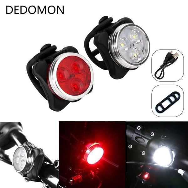

4 modes usb rechargeable cycling bicycle light 3 led head front tail clip light lamp outdoor cycling bike accessories