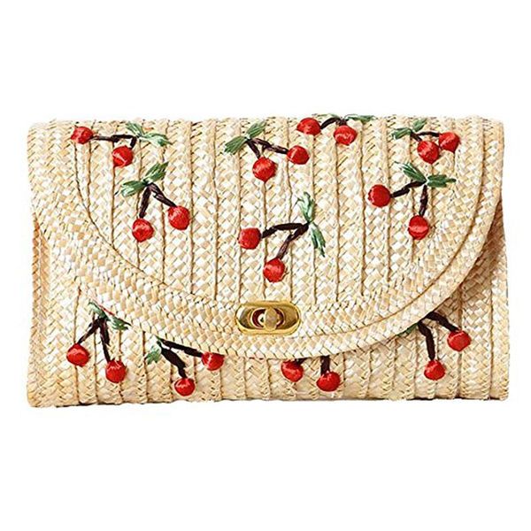 

girls shoulder bag weave embroidery cherry chain women messenger bags bohemian style mini women's messenger bags
