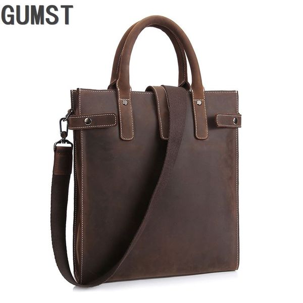 

gumst 2019 new genuine leather business men's briefcase office lapbag vintage simple pure color work bag men male