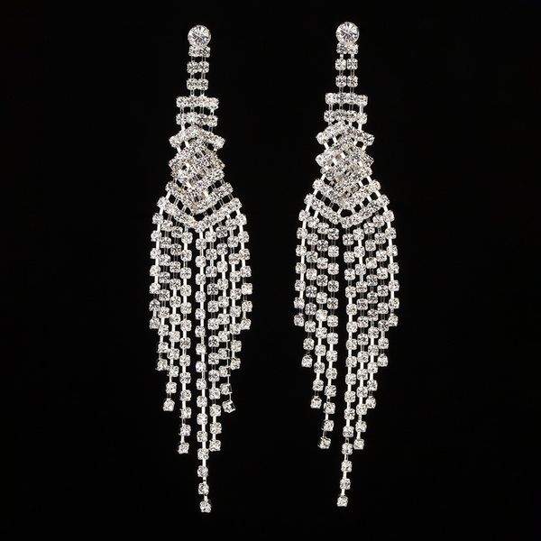 

ornaments alloy diamond long fund tassels earrings ear nail earring, Golden