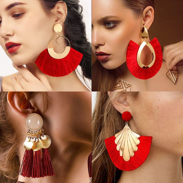 

blinla fashion bohemian big tassel dangle drop earrings for women statement wedding red fringe female earrings za 2019 jewelry, Silver