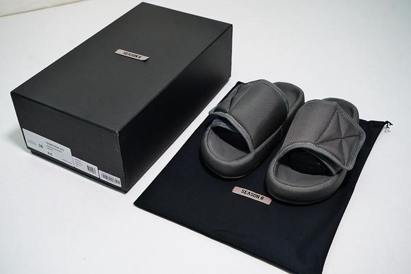 

2018 new kanye season 6 nylon slides men women 3d waterproof west seasn6 memory foam high-density embroidery green slippers, Black